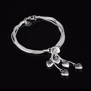 Silver Multi Strand Hearts Bracelet